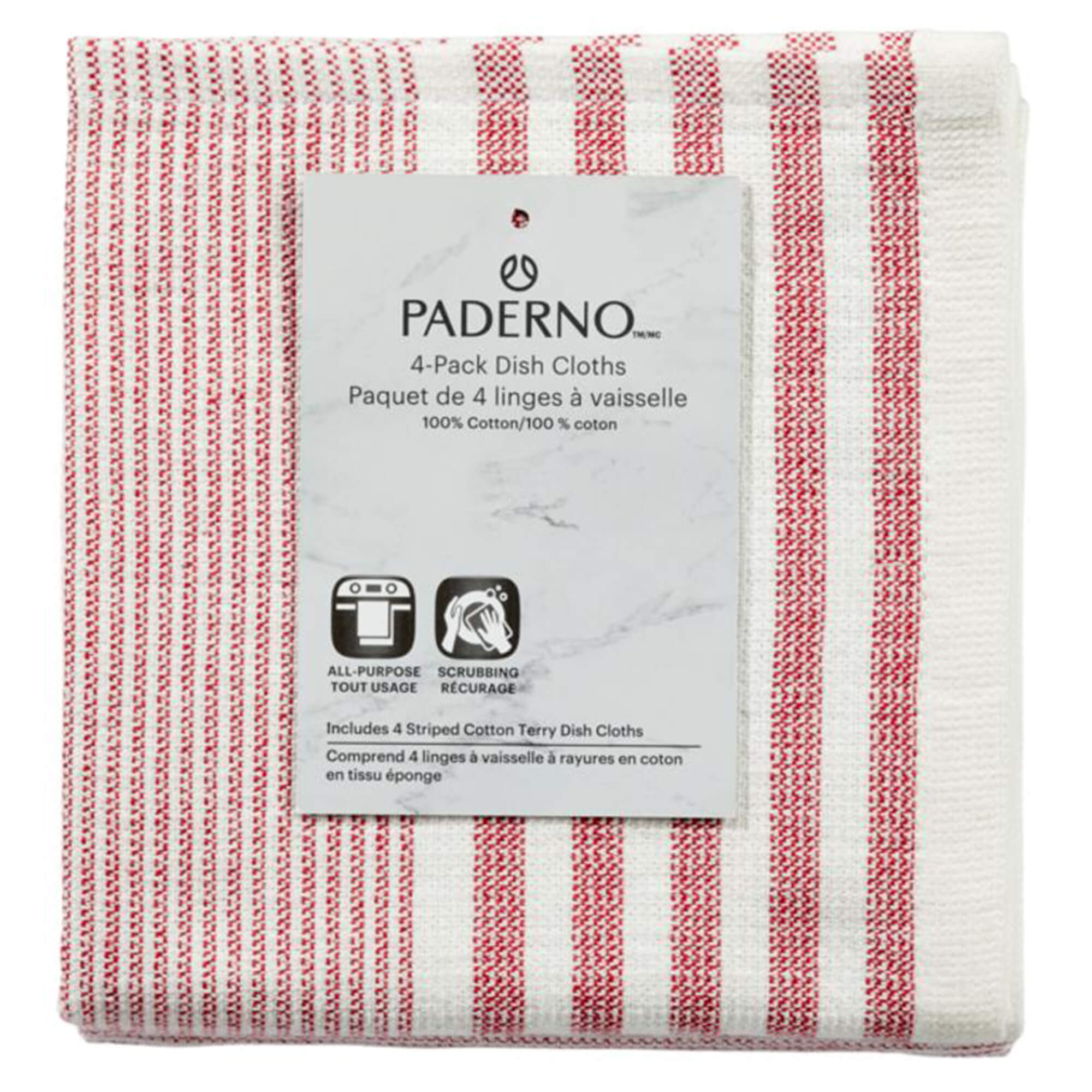 Striped Cotton Terry Dish Cloths, 4-Pack, Red