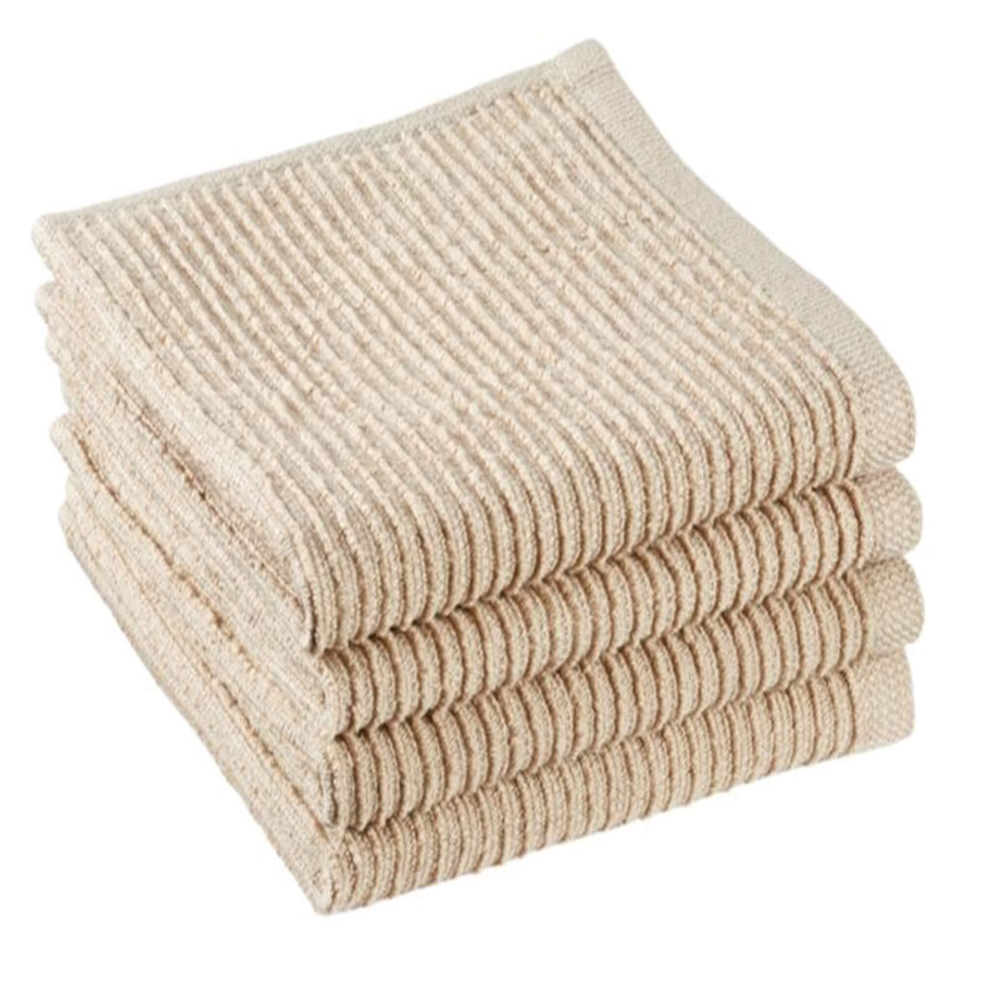 Ribbed Cotton Terry Dish Cloths, 4-Pack, Beige
