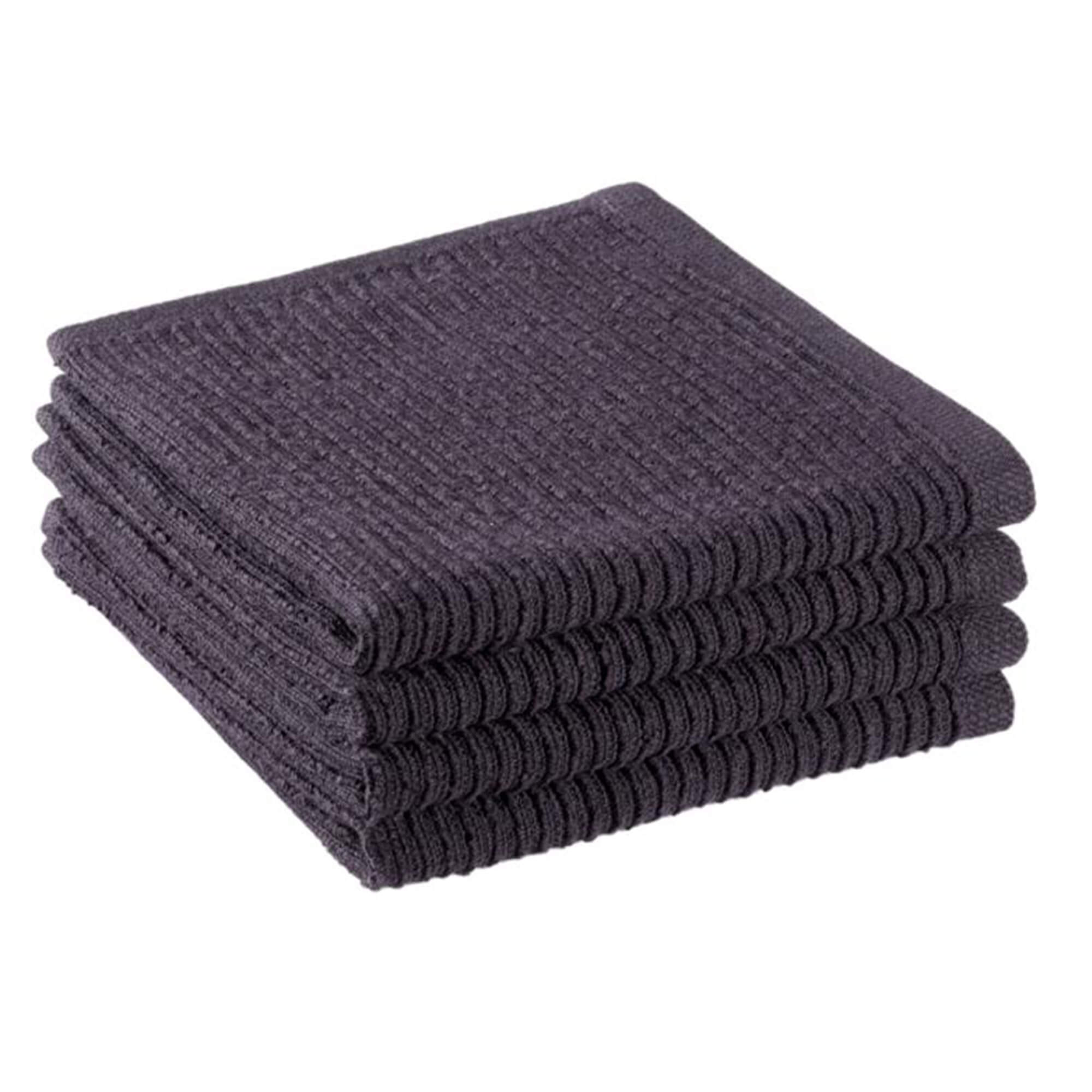 Ribbed Cotton Terry Dish Cloths, 4-Pack, Black