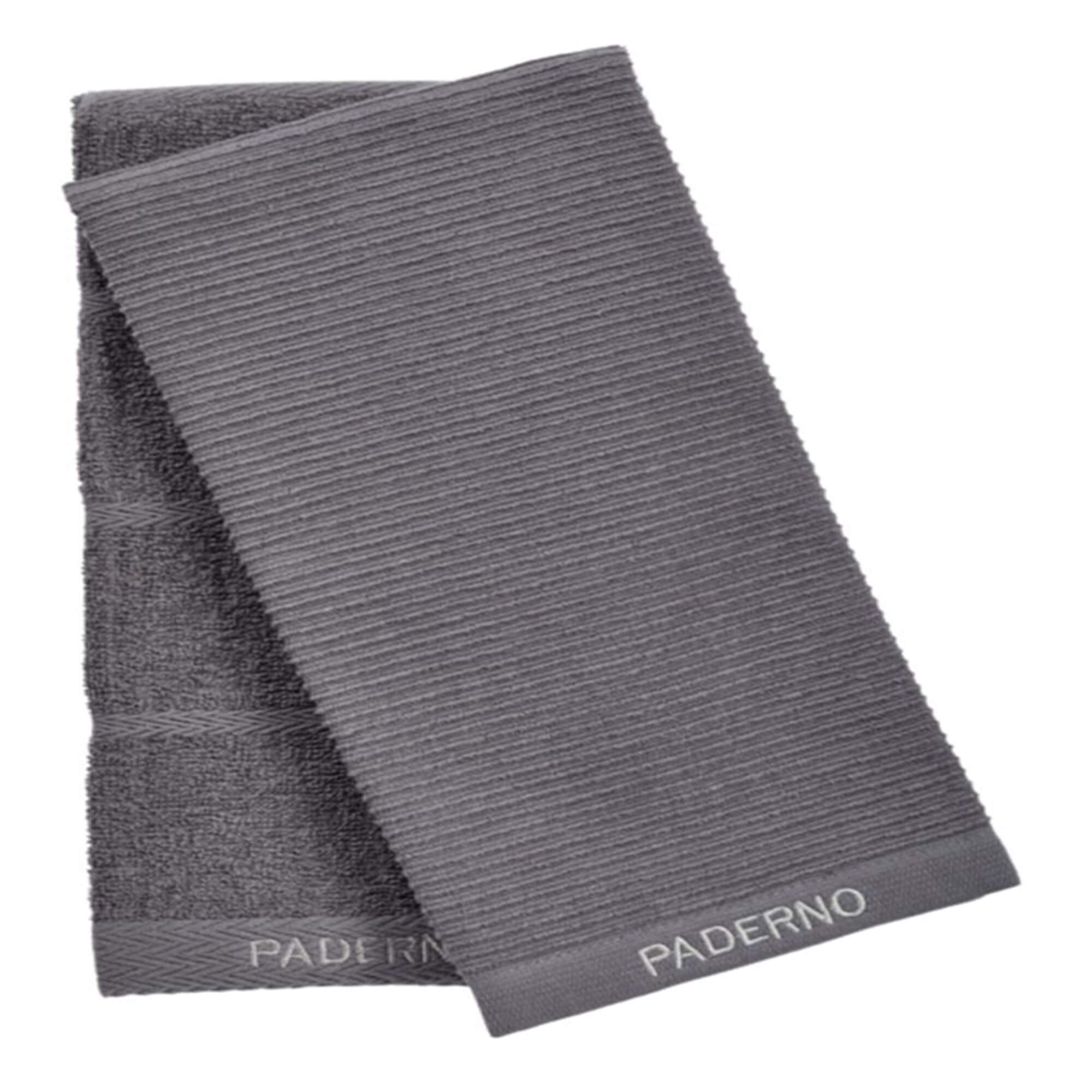 Ribbed Cotton Terry Kitchen Towels 2 Pack Charcoal Grey Paderno