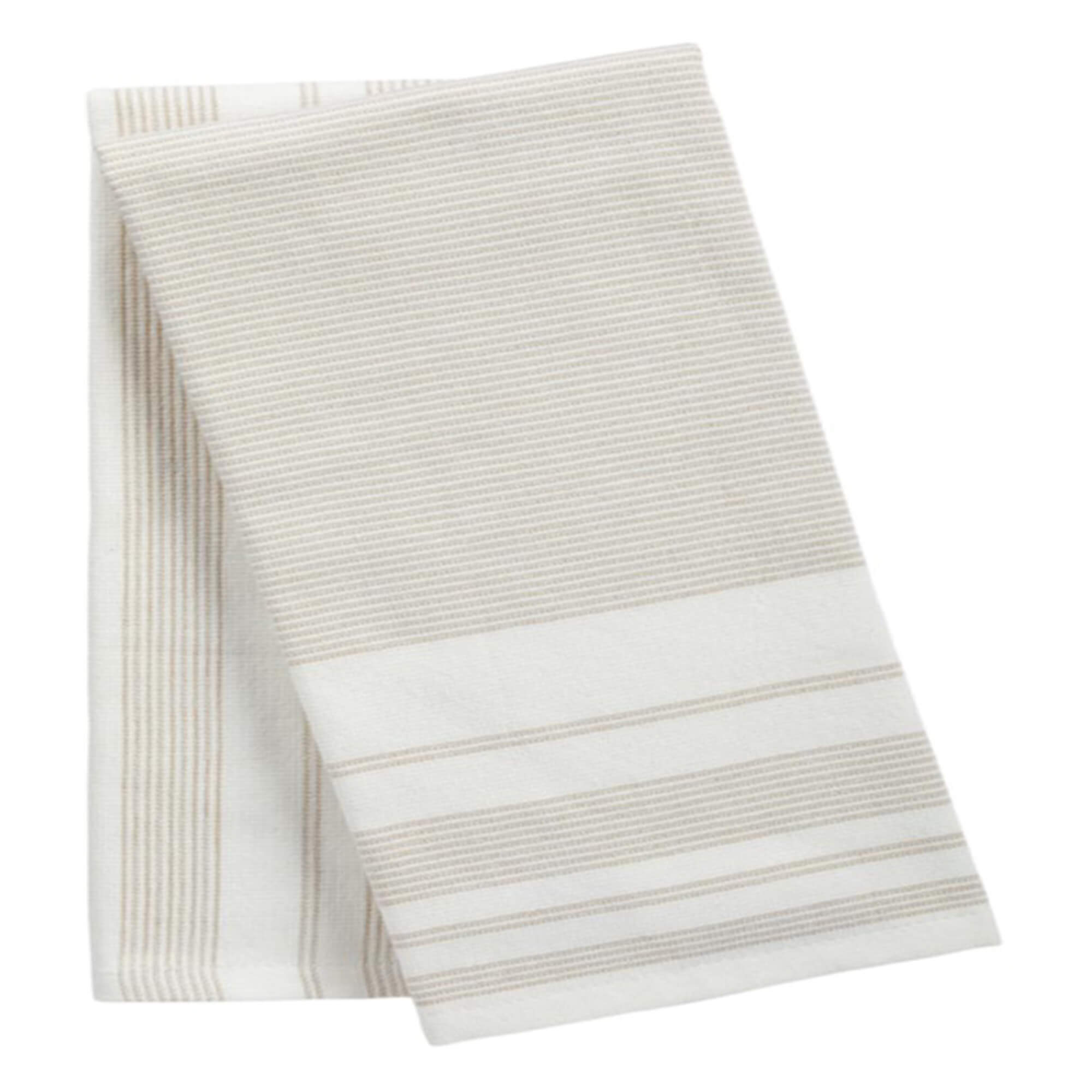Striped Cotton Terry Kitchen Towels, 2-Pack, Beige