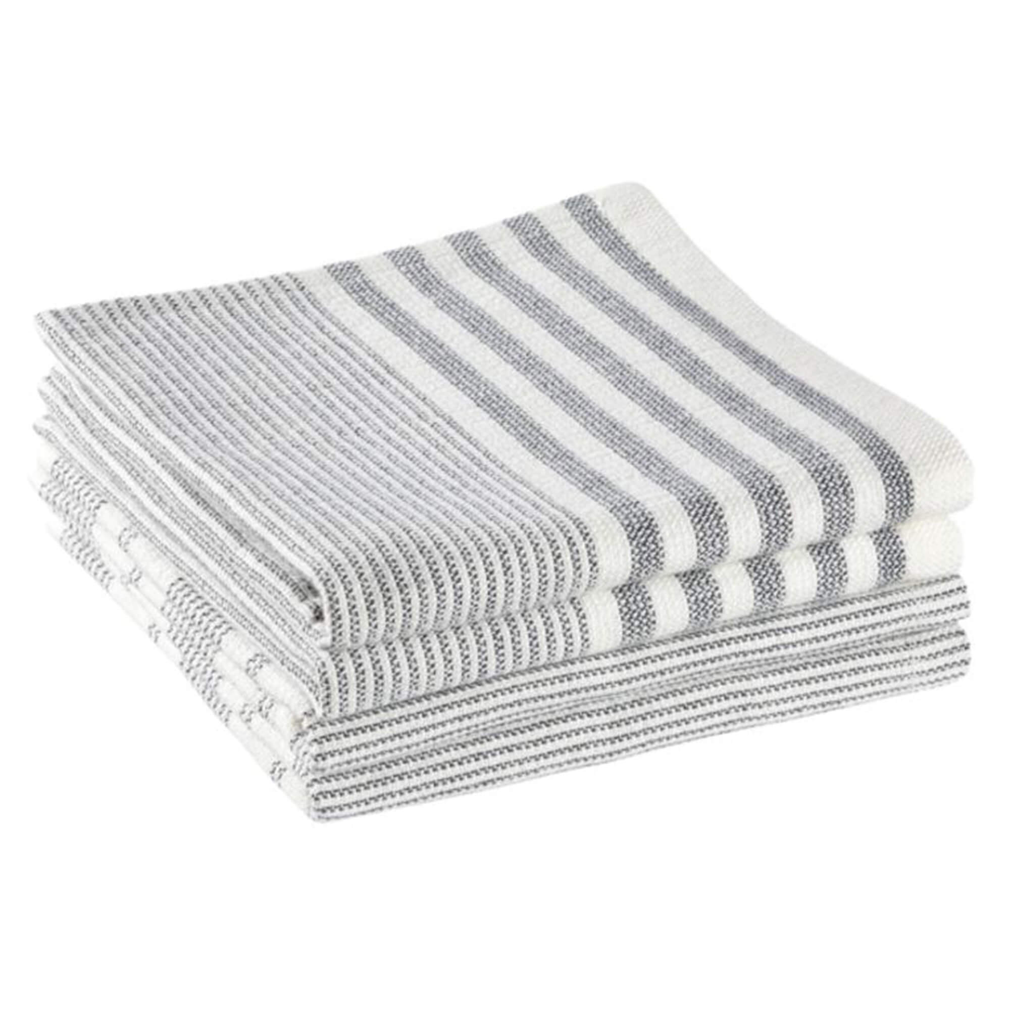 Striped Cotton Terry Dish Cloths, 4-Pack, Grey