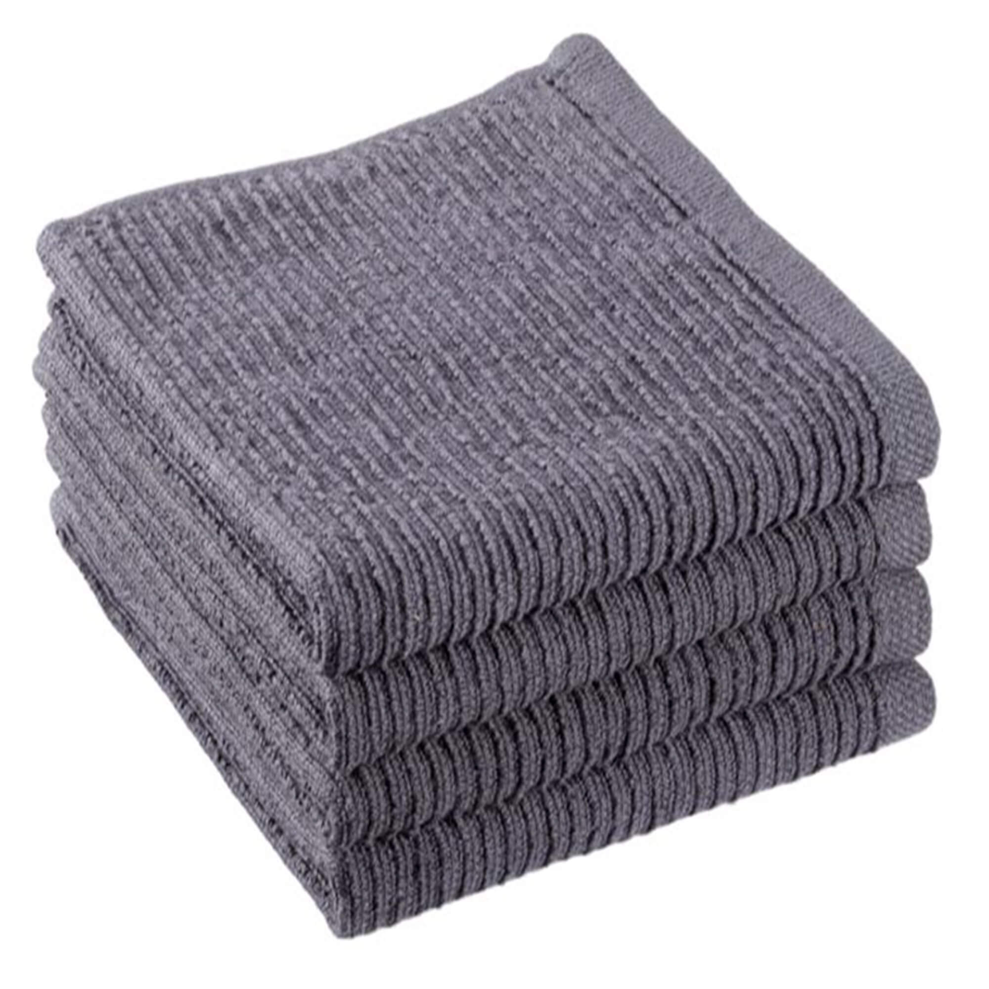 Ribbed Cotton Terry Dish Cloths,  4-Pack, Charcoal Grey