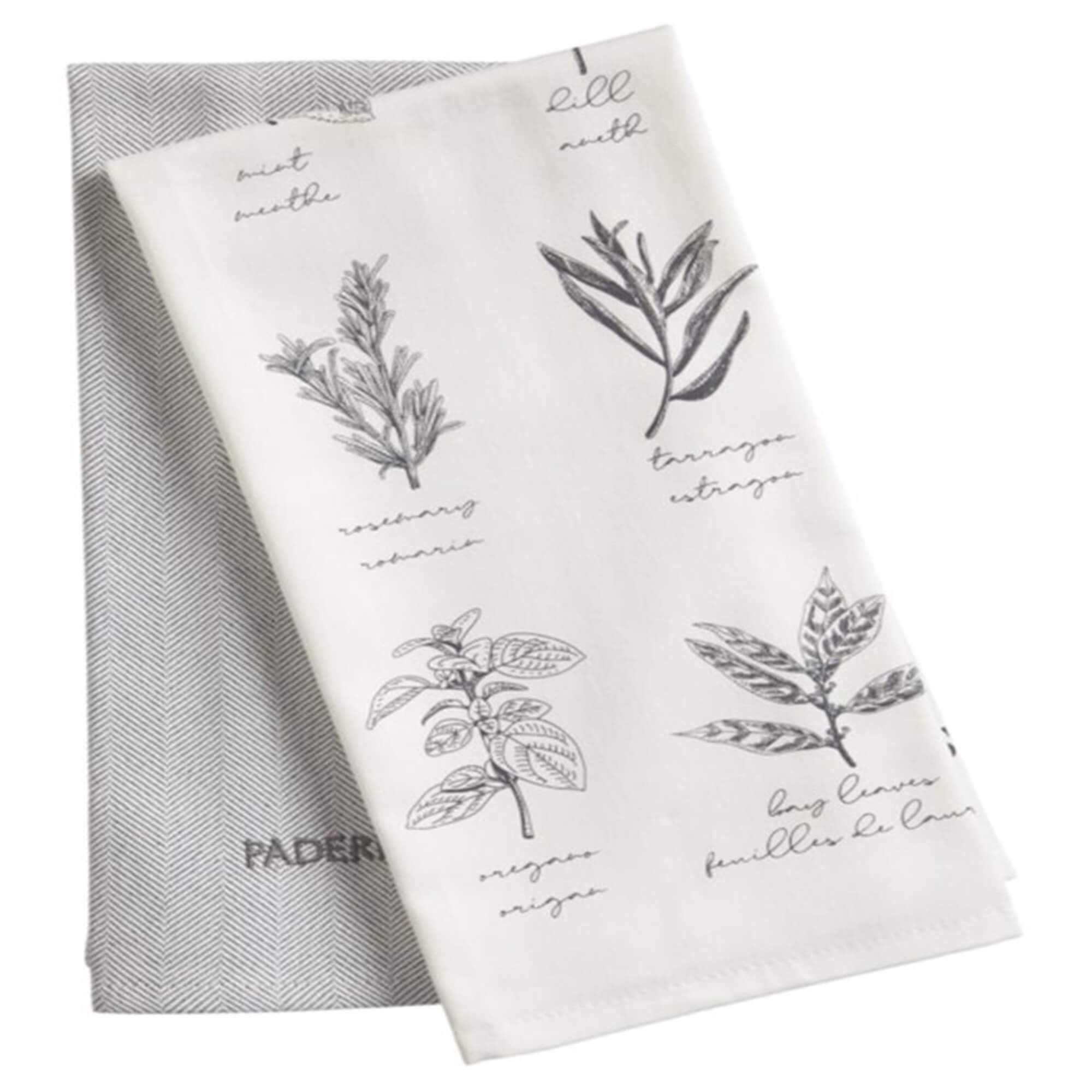 Textured Cotton Kitchen Towels, 2-Pack, Grey/Printed